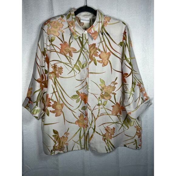 Alfred Dunner Women’s Plus Button Down Shirt Size 16 See Through Peach Floral - Picture 1 of 13